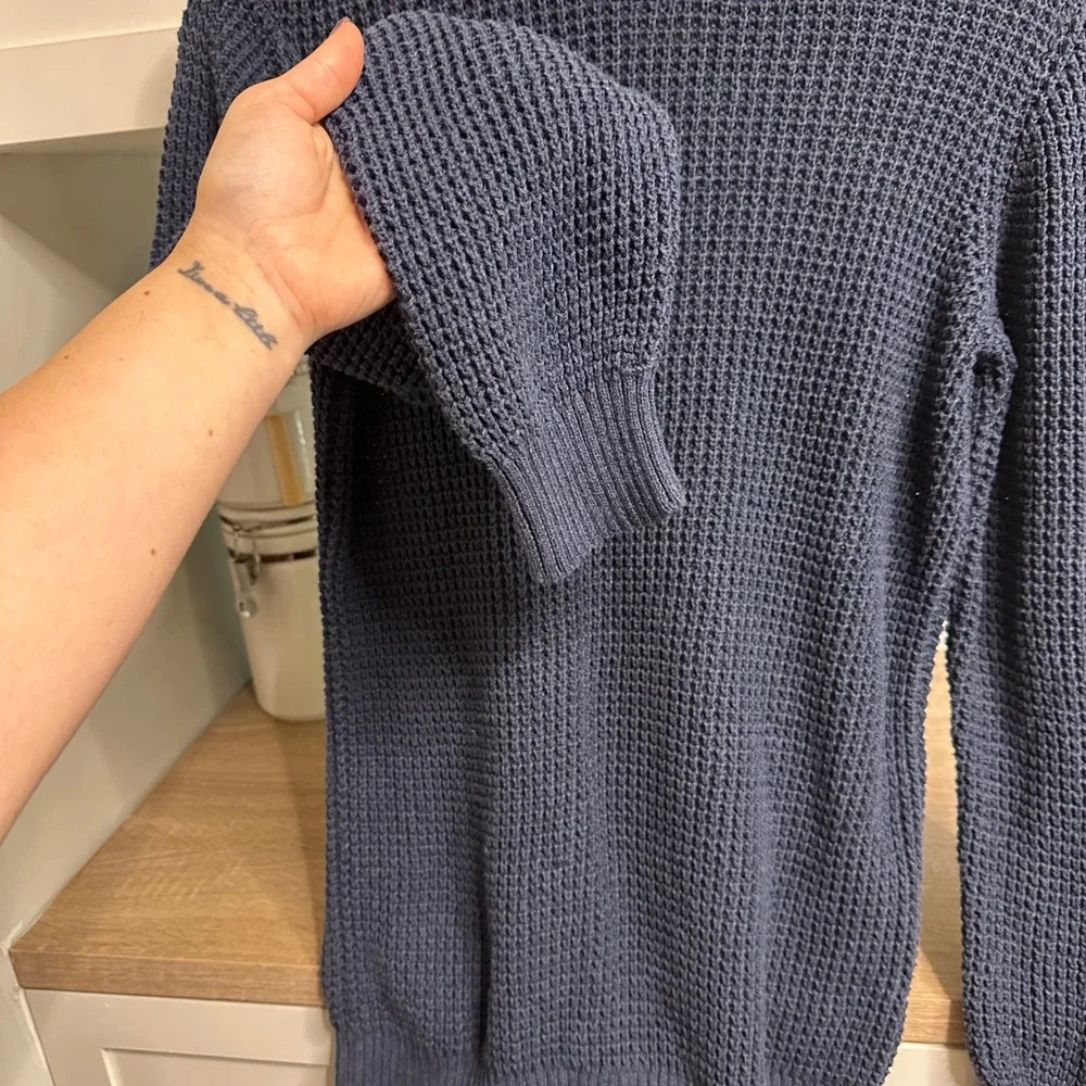 Pact Waffle Knit Sweater Mens S Blue 100% Organic Cotton Crewneck Fisherman Fall